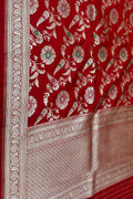 Red Handloom Banarasi Pure Katan Silk Dupatta - Luxurion World
