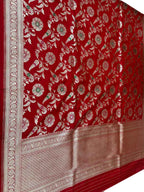 Red Handloom Banarasi Pure Katan Silk Dupatta - Luxurion World
