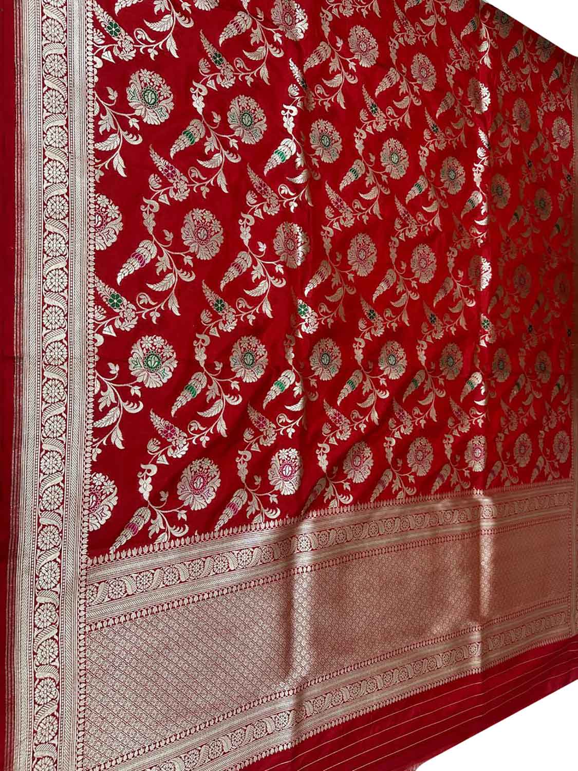 Red Handloom Banarasi Pure Katan Silk Dupatta - Luxurion World