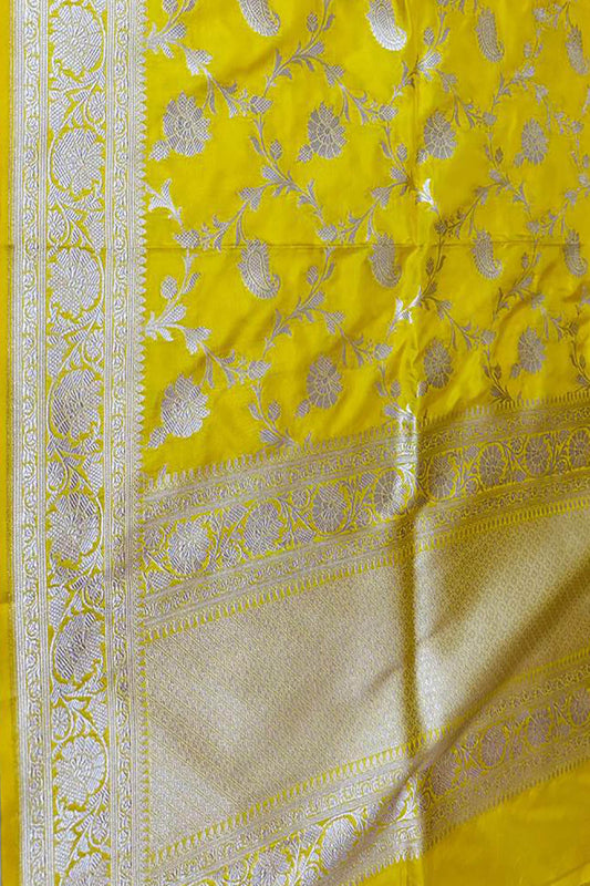 Yellow Handloom Banarasi Pure Katan Silk Dupatta - Luxurion World
