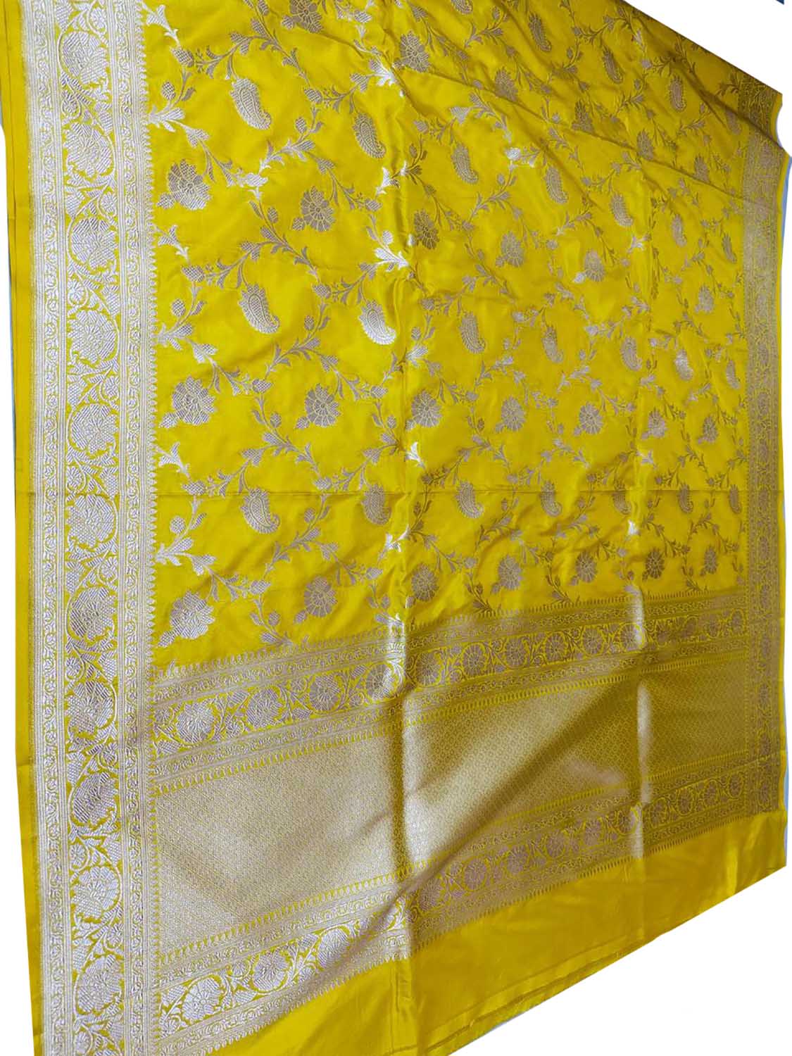 Yellow Handloom Banarasi Pure Katan Silk Dupatta - Luxurion World