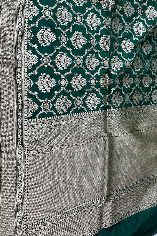 Green Handloom Banarasi Pure Katan Silk Dupatta - Luxurion World