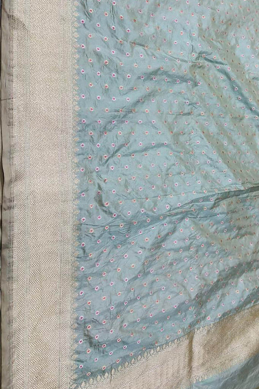 Blue Handloom Banarasi Pure Katan Silk Dupatta - Luxurion World