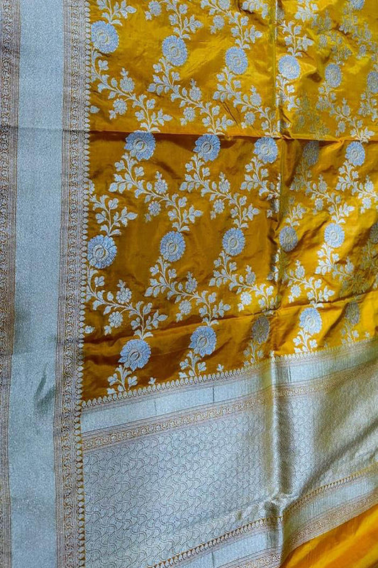 Yellow Handloom Banarasi Pure Katan Silk Dupatta - Luxurion World
