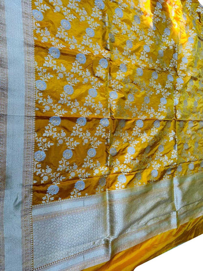 Yellow Handloom Banarasi Pure Katan Silk Dupatta - Luxurion World