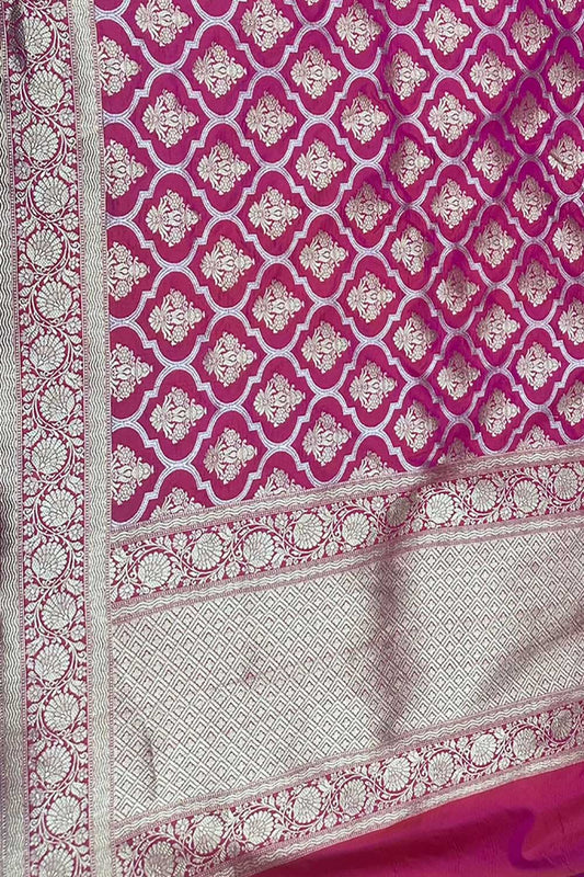 Pink Handloom Banarasi Pure Katan Silk Dupatta - Luxurion World