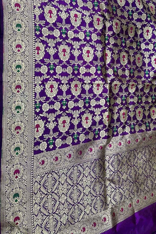 Purple Handloom Banarasi Pure Katan Silk Dupatta - Luxurion World