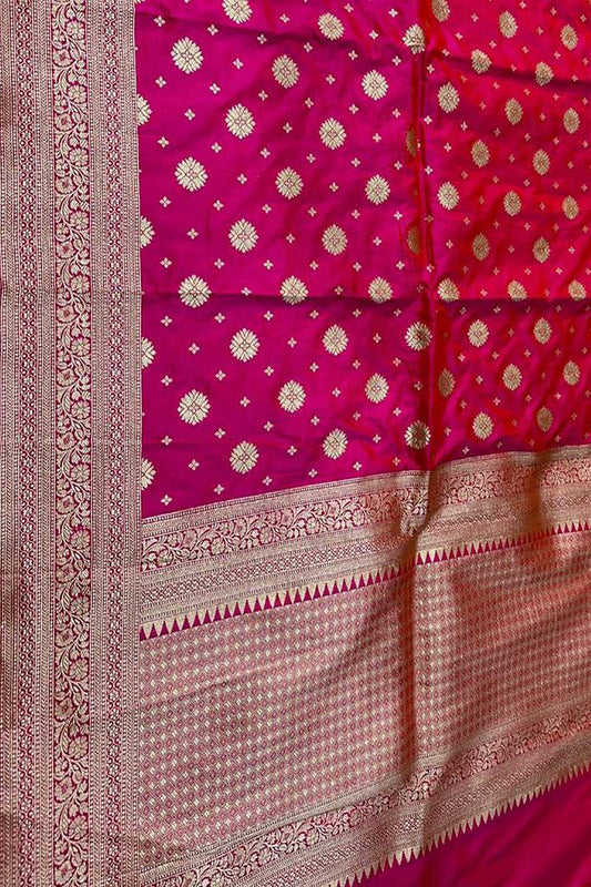 Pink Handloom Banarasi Pure Katan Silk Dupatta - Luxurion World