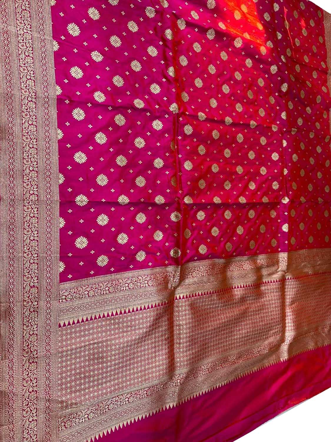 Pink Handloom Banarasi Pure Katan Silk Dupatta - Luxurion World