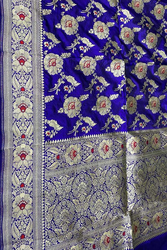 Blue Handloom Banarasi Pure Katan Silk Dupatta - Luxurion World