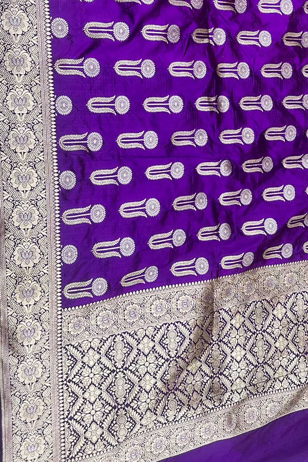 Purple Handloom Banarasi Pure Katan Silk Dupatta - Luxurion World