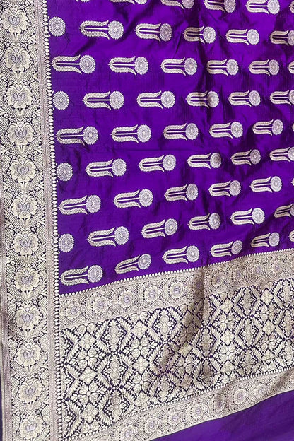 Purple Handloom Banarasi Pure Katan Silk Dupatta - Luxurion World