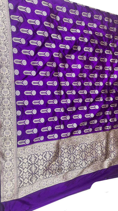 Purple Handloom Banarasi Pure Katan Silk Dupatta - Luxurion World
