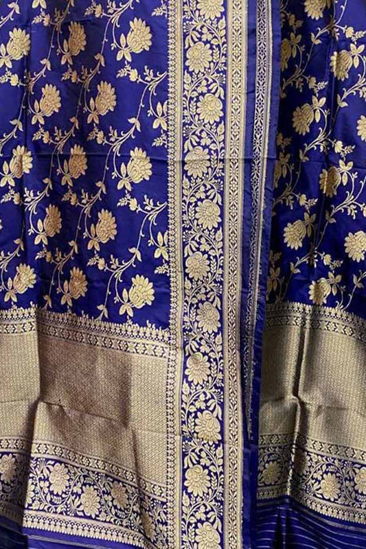 Blue Handloom Banarasi Pure Katan Silk Dupatta - Luxurion World