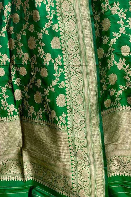 Green Handloom Banarasi Pure Katan Silk Dupatta - Luxurion World