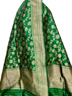Green Handloom Banarasi Pure Katan Silk Dupatta - Luxurion World
