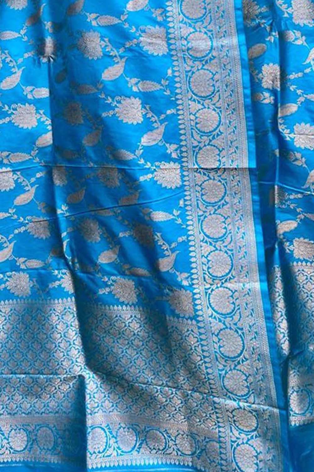 Blue Handloom Banarasi Pure Katan Silk Dupatta - Luxurion World