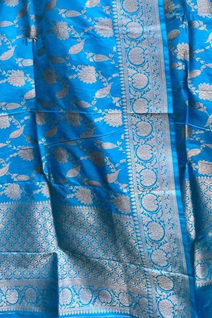 Blue Handloom Banarasi Pure Katan Silk Dupatta - Luxurion World