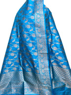 Blue Handloom Banarasi Pure Katan Silk Dupatta - Luxurion World