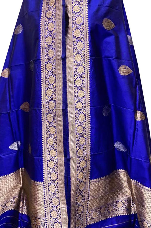 Blue Handloom Banarasi Pure Katan Silk Dupatta - Luxurion World