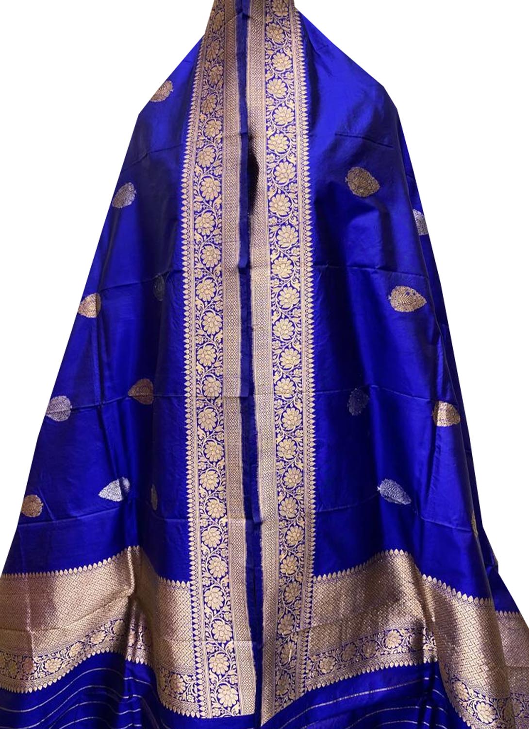 Blue Handloom Banarasi Pure Katan Silk Dupatta - Luxurion World