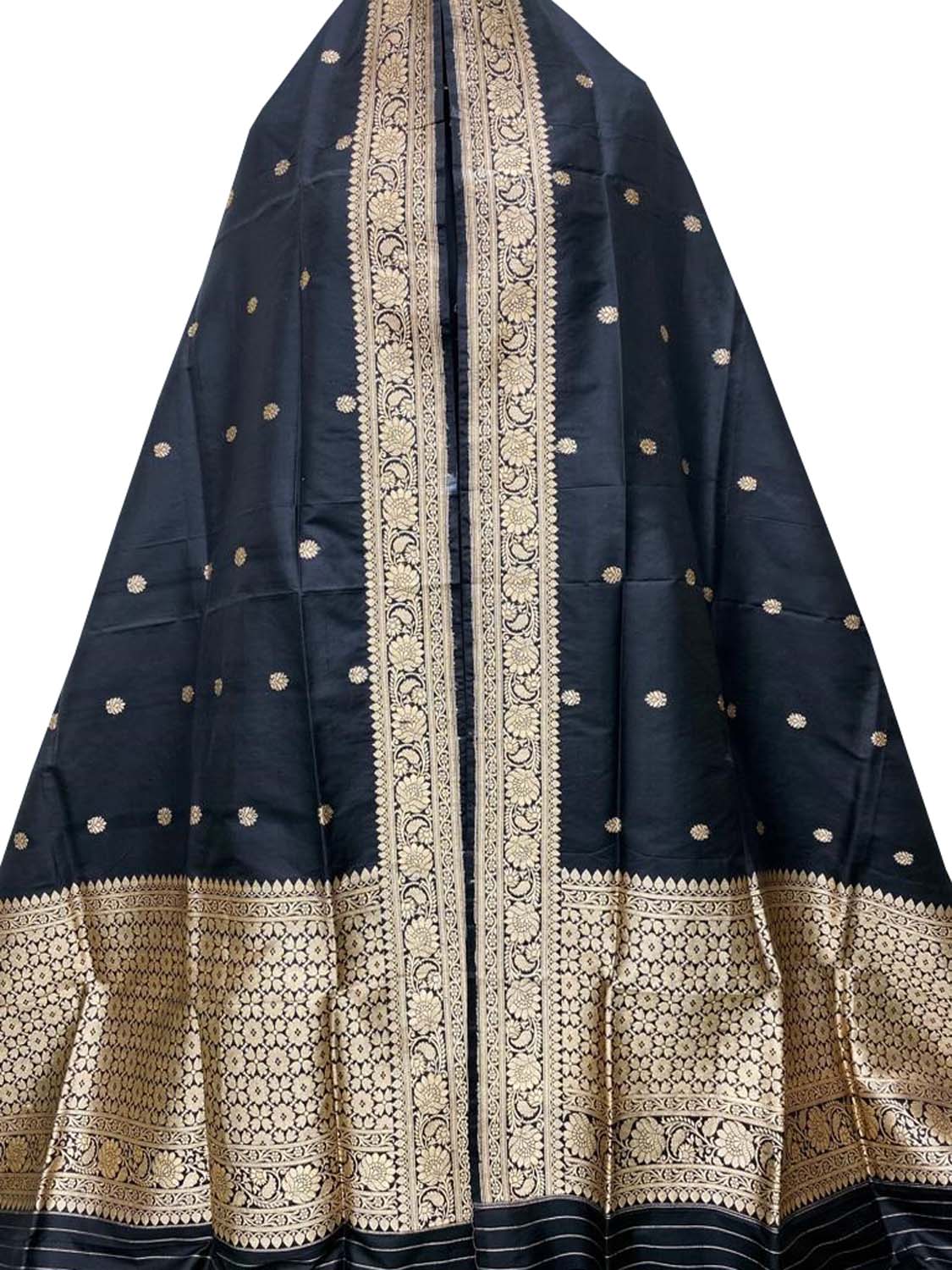 Black Handloom Banarasi Pure Katan Silk Dupatta - Luxurion World