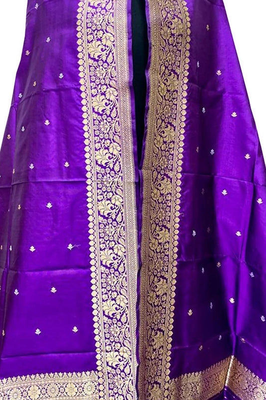 Purple Handloom Banarasi Pure Katan Silk Dupatta - Luxurion World