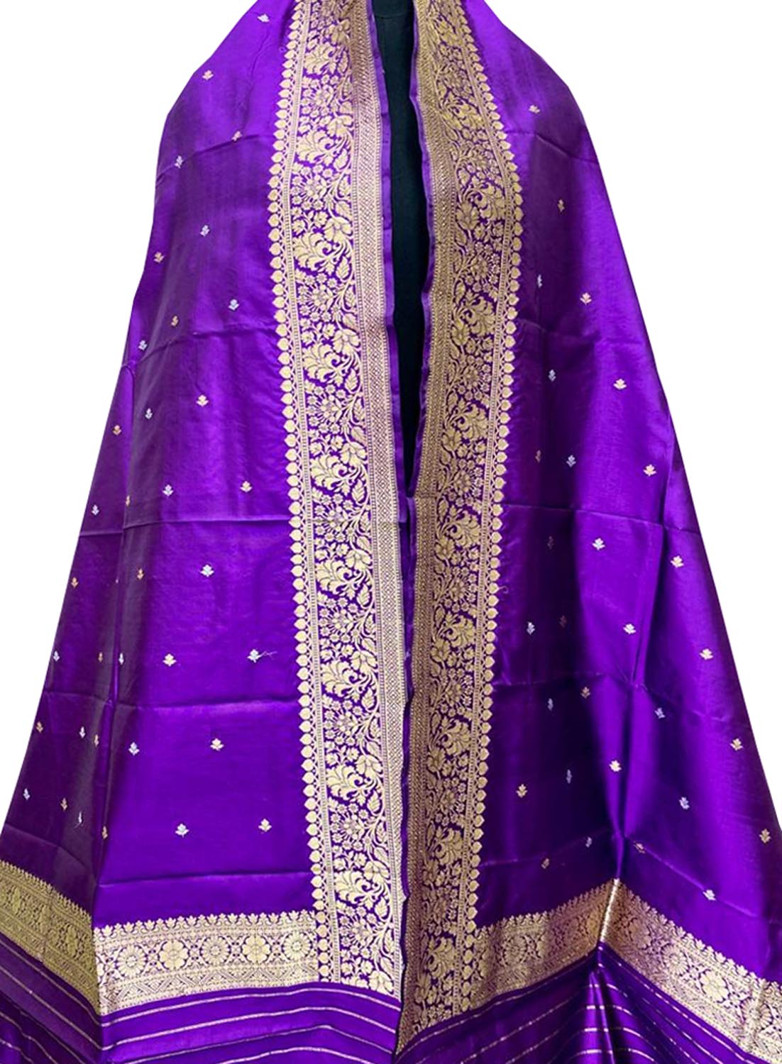 Purple Handloom Banarasi Pure Katan Silk Dupatta - Luxurion World