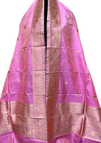 Pink Handloom Banarasi Pure Katan Silk Dupatta - Luxurion World