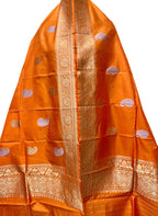 Orange Handloom Banarasi Pure Katan Silk Dupatta - Luxurion World