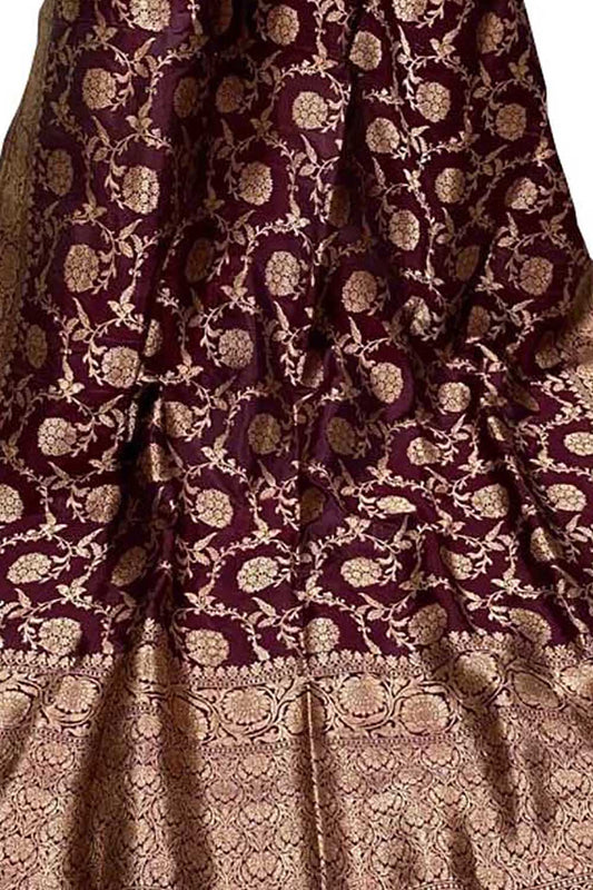 Maroon Banarasi Handloom Pure Katan Silk Dupatta