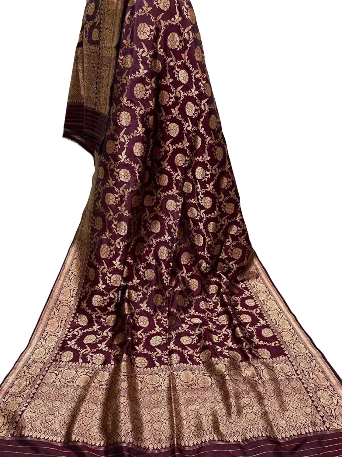 Maroon Banarasi Handloom Pure Katan Silk Dupatta - Luxurion World