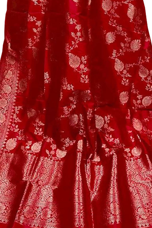 Red Banarasi Handloom Pure Katan Silk Dupatta