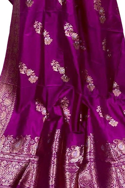Purple Banarasi Handloom Pure Katan Silk Dupatta - Luxurion World