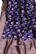 Blue Banarasi Handloom Pure Katan Silk Dupatta - Luxurion World
