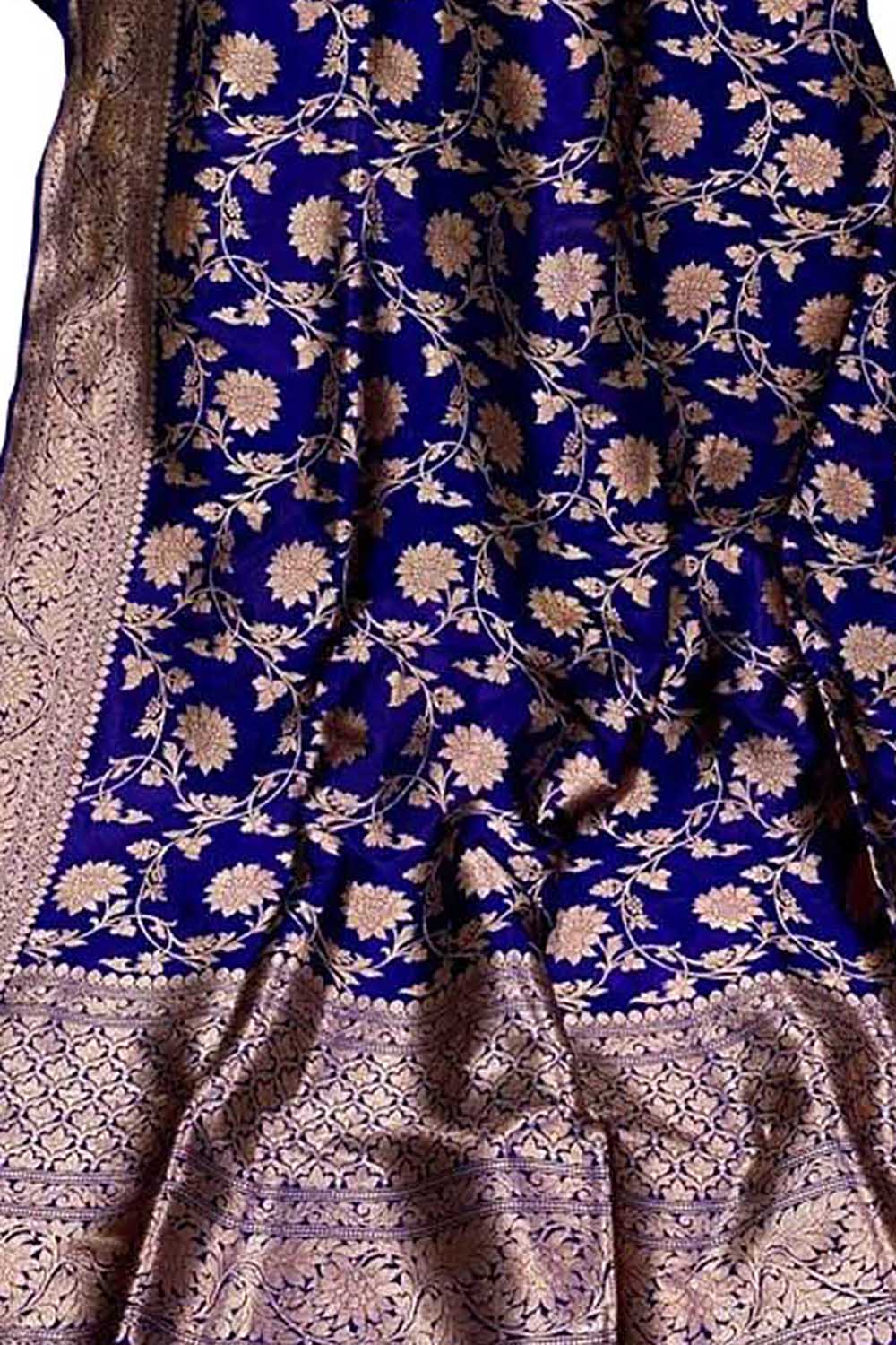 Blue Banarasi Handloom Pure Katan Silk Dupatta - Luxurion World