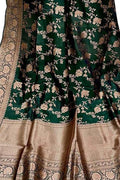Green Banarasi Handloom Pure Katan Silk Dupatta - Luxurion World