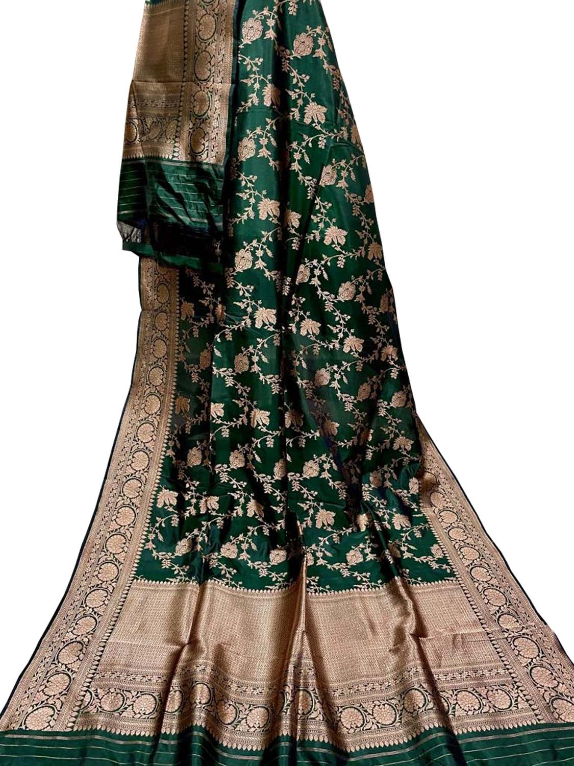 Green Banarasi Handloom Pure Katan Silk Dupatta - Luxurion World