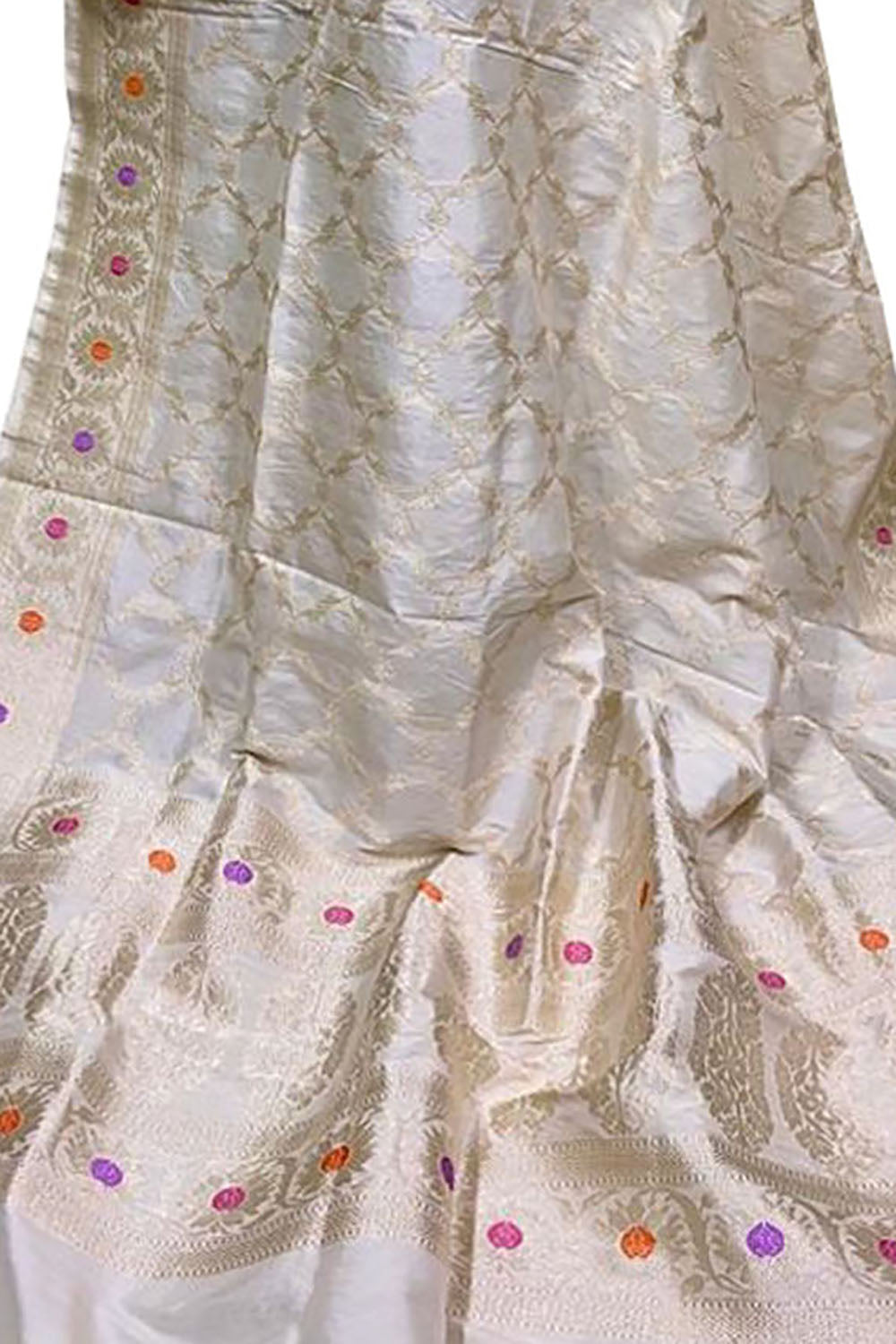 Off White Banarasi Handloom Pure Katan Silk Dupatta