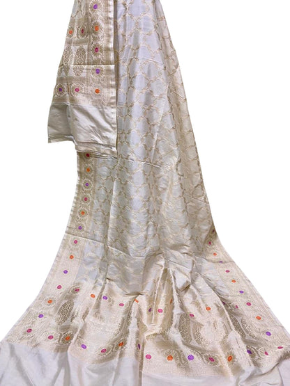 Off White Banarasi Handloom Pure Katan Silk Dupatta