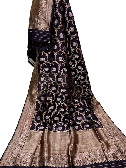 Black Banarasi Handloom Pure Katan Silk Dupatta