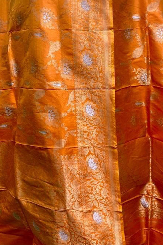 Elegant Orange Banarasi Handloom Pure Katan Silk Dupatta - Luxurion World