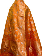 Elegant Orange Banarasi Handloom Pure Katan Silk Dupatta - Luxurion World