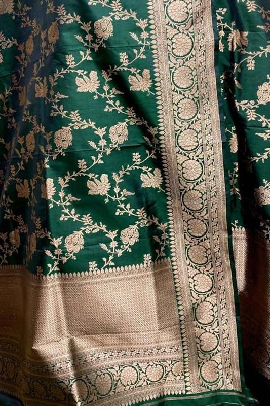 Exquisite Green Banarasi Handloom Pure Katan Silk Dupatta