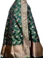 Exquisite Green Banarasi Handloom Pure Katan Silk Dupatta - Luxurion World