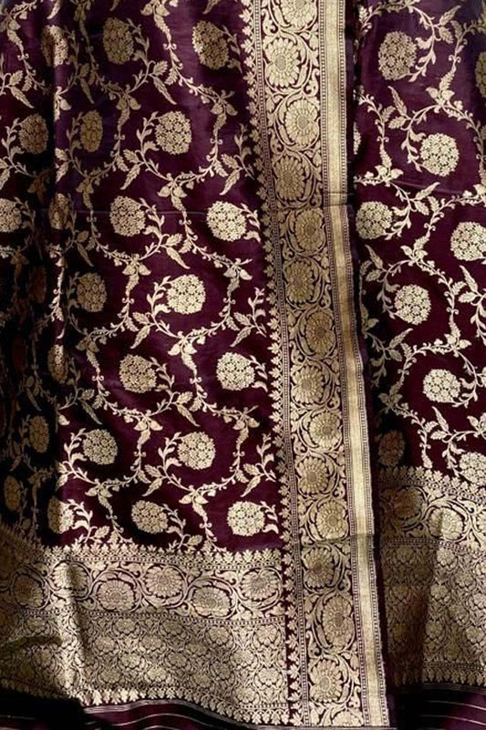 Elegant Maroon Banarasi Handloom Pure Katan Silk Dupatta