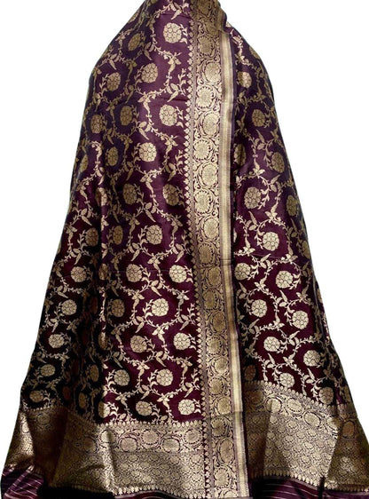 Elegant Maroon Banarasi Handloom Pure Katan Silk Dupatta - Luxurion World