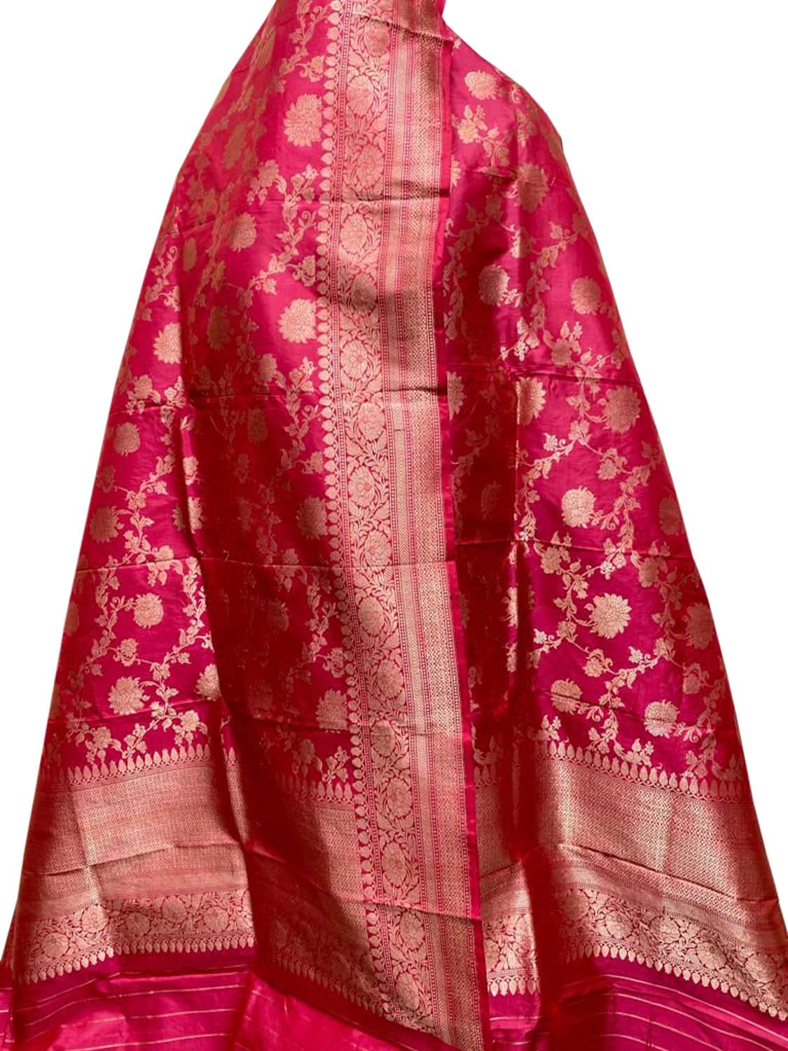 Elegant Pink Banarasi Handloom Pure Katan Silk Dupatta - Luxurion World