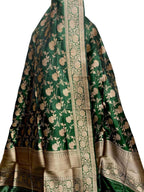 Exquisite Green Banarasi Handloom Pure Katan Silk Dupatta - Luxurion World