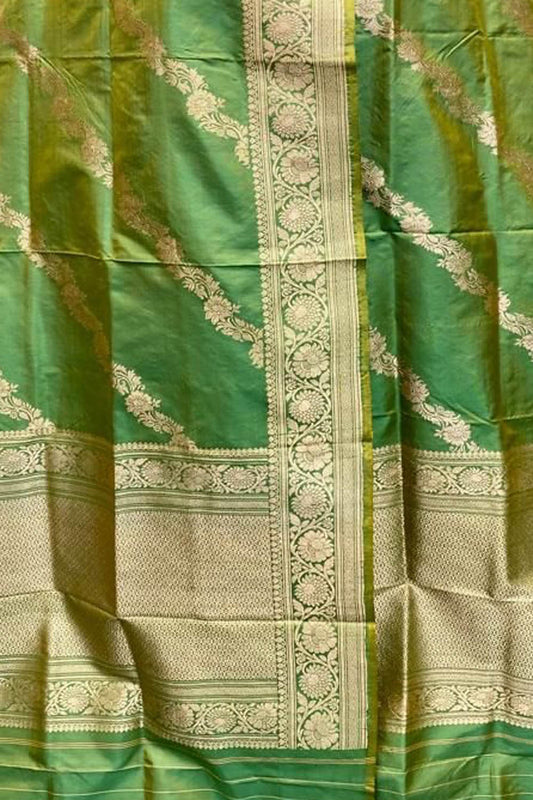 Exquisite Green Banarasi Handloom Pure Katan Silk Dupatta - Luxurion World